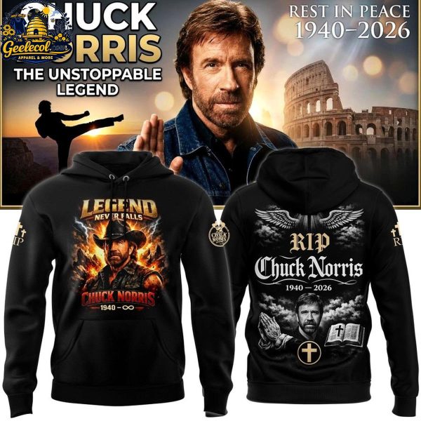Chuck Norris Legend Never Falls 1940-2026 Hoode T-Shirt All Black