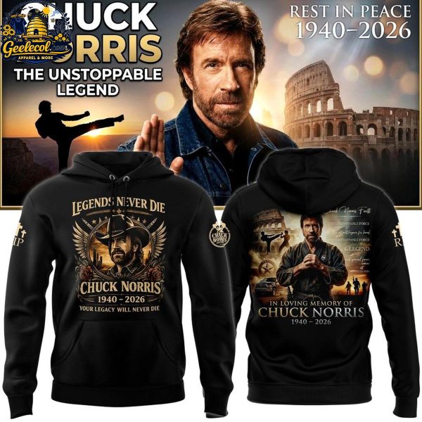Chuck Norris The Unstoppable Legend 1940-2026 Hoode T-Shirt All Black